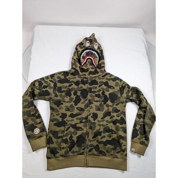 A Bathing Ape Bape 1st Camo‎ Shark Full Zip Hoodie Size Xl Flaw